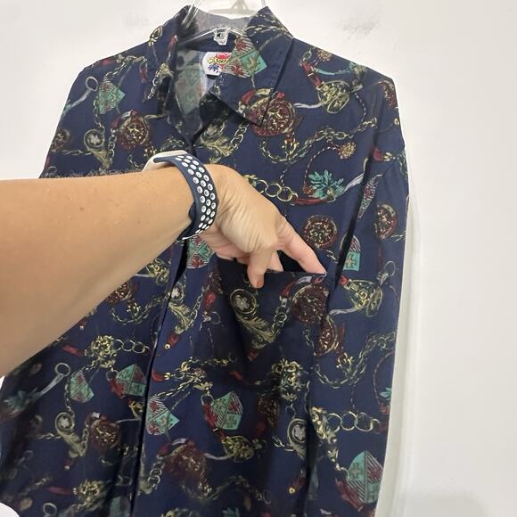 Sorrel Plus Blouse 18 Vintage Button Front Chains Crests Rayon Long Sleeve Top - Picture 6 of 9